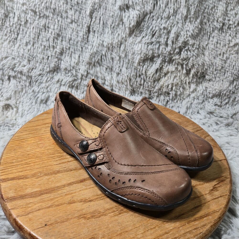 Rockport Brown Leather Slip On Shoe Loafers Size 7M Daisey Retro Casual Bohemian